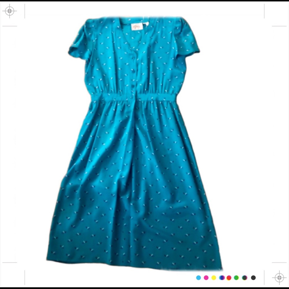 Gorgeous Vintage Silk Whimsical Print Summer Dress in a‎ Blue Print, M/L